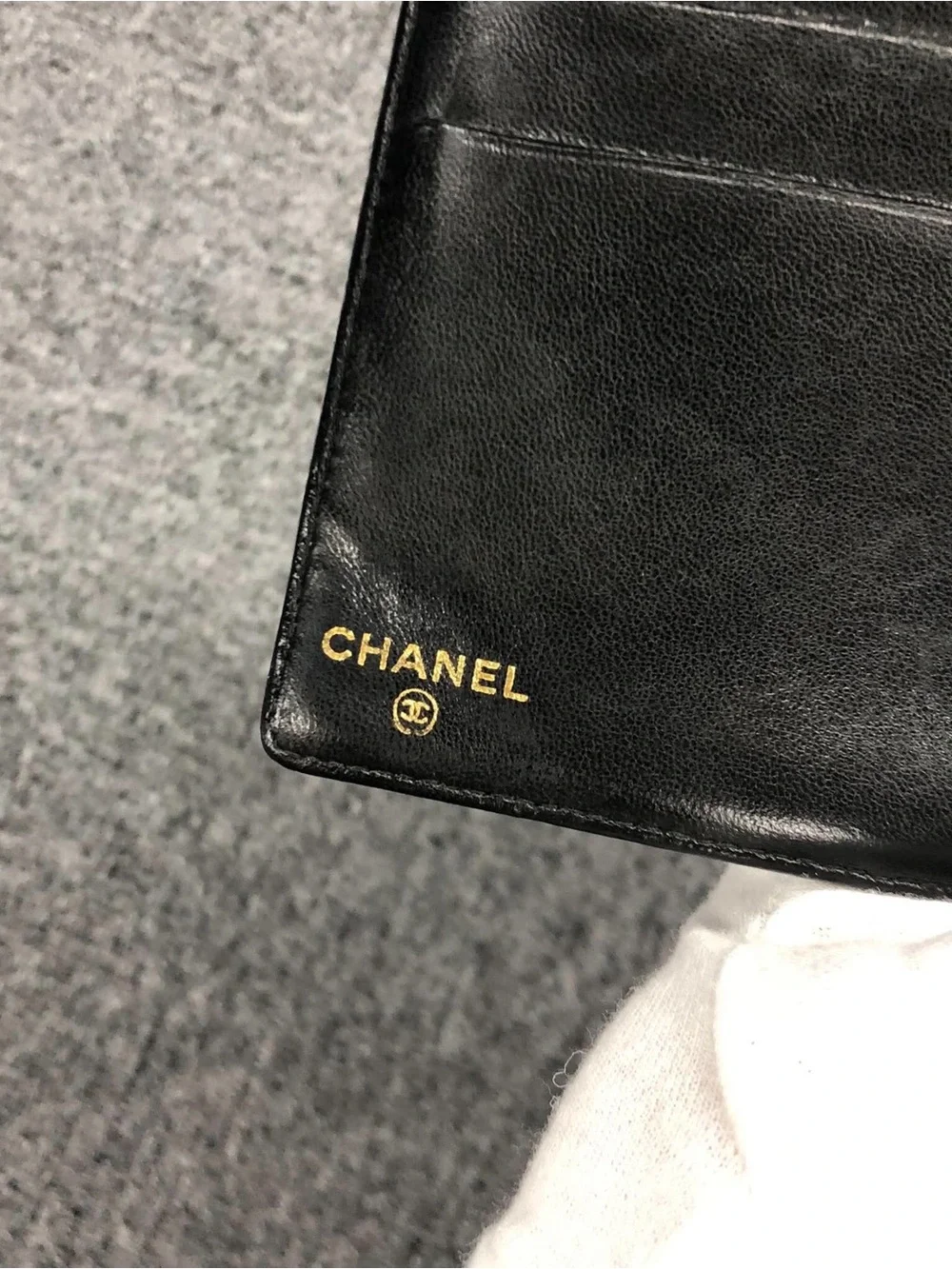 CHANEL Black Caviar Leather Long Wallet with Embossed CC